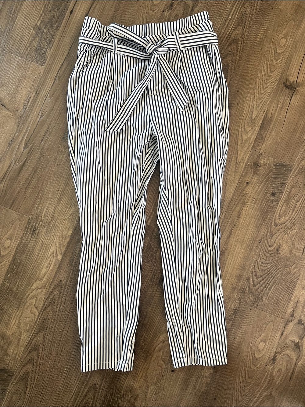 Vero Moda Navy and White Vertical Stripe paper bag Trousers